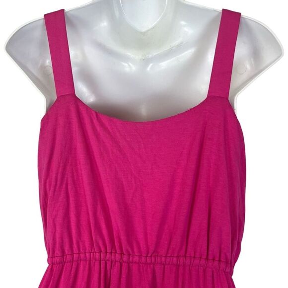 SPENSE Bright Pink Jersey Knit Maxi Sleeveless Ruffle Stretch Casual Dress sz M - Picture 12 of 16